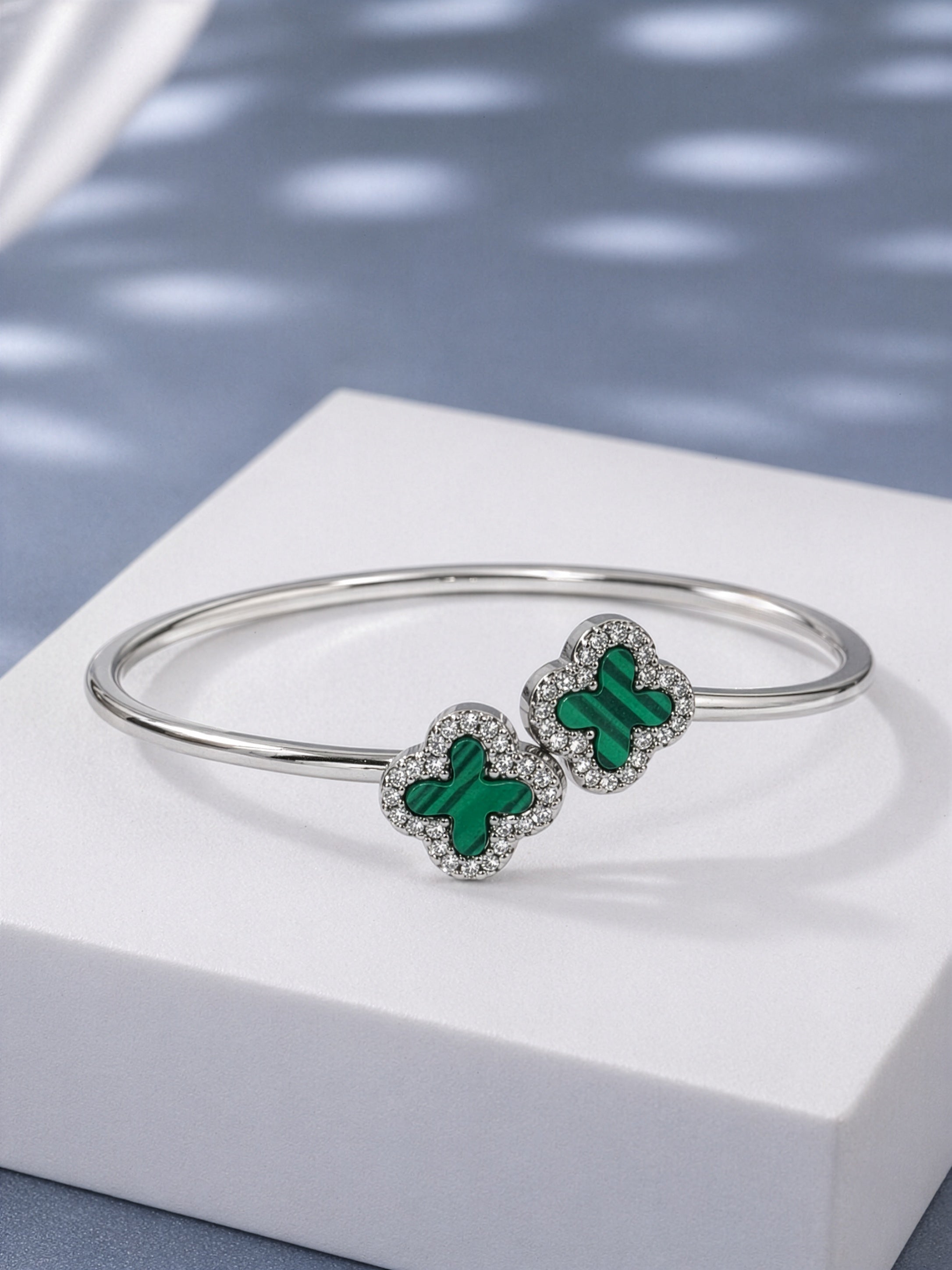Emerald Clover Silver Bracelet