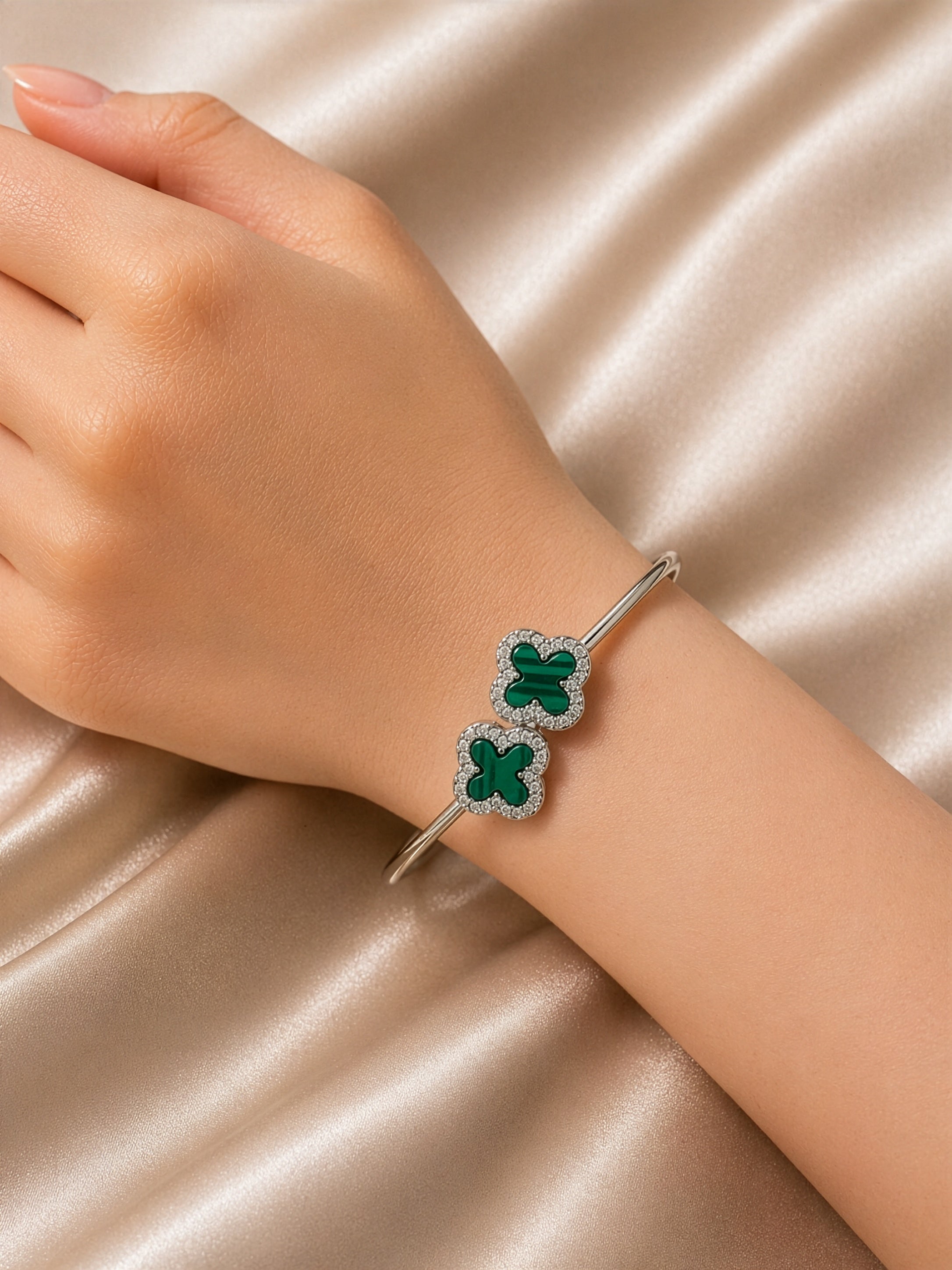 Emerald Clover Silver Bracelet