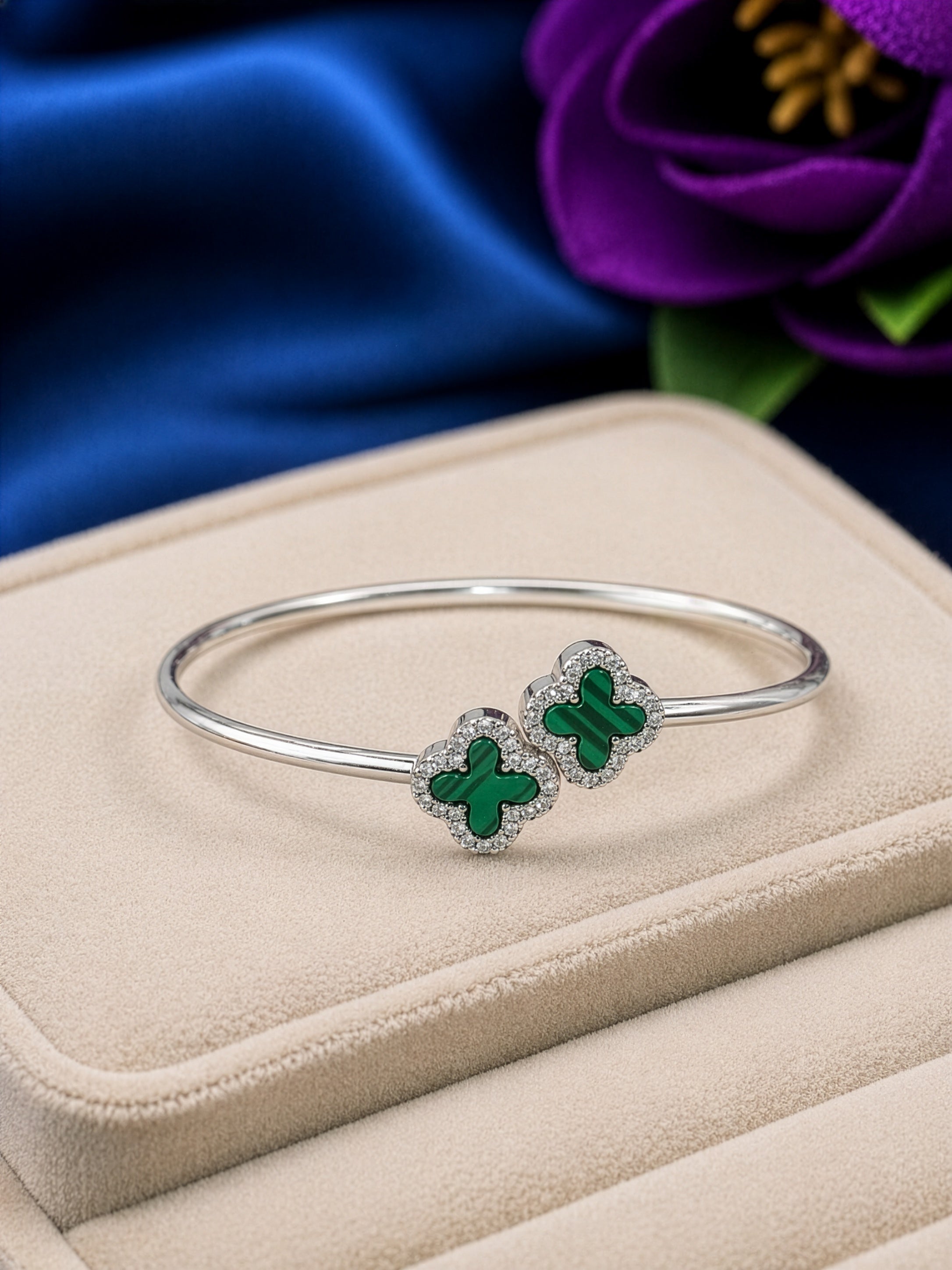 Emerald Clover Silver Bracelet